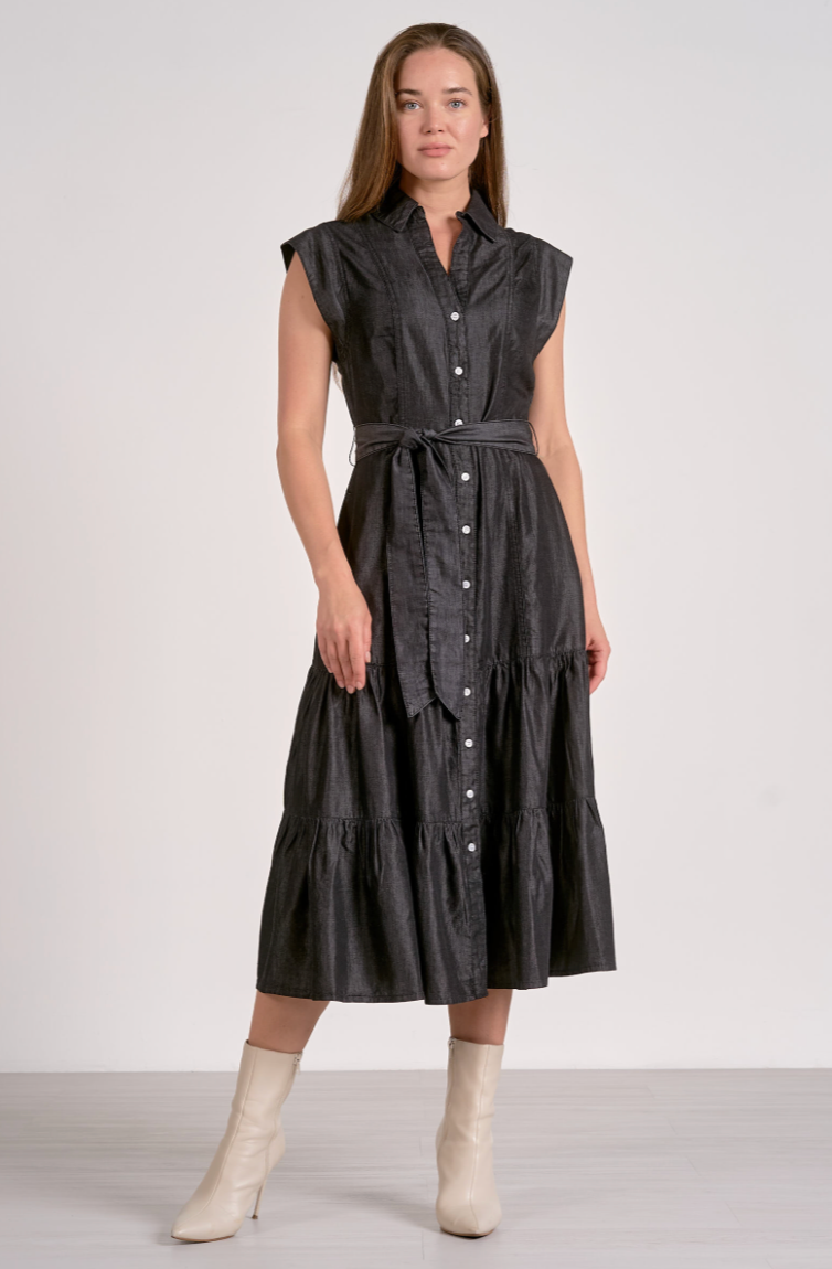 Cap Sleeve Denim Midi Dress