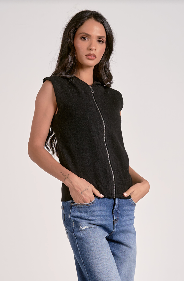 Sleeveless Zip Hoodie Sweater