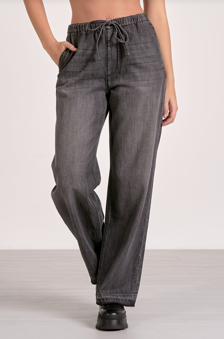 Washed Denim Drawstring Pant