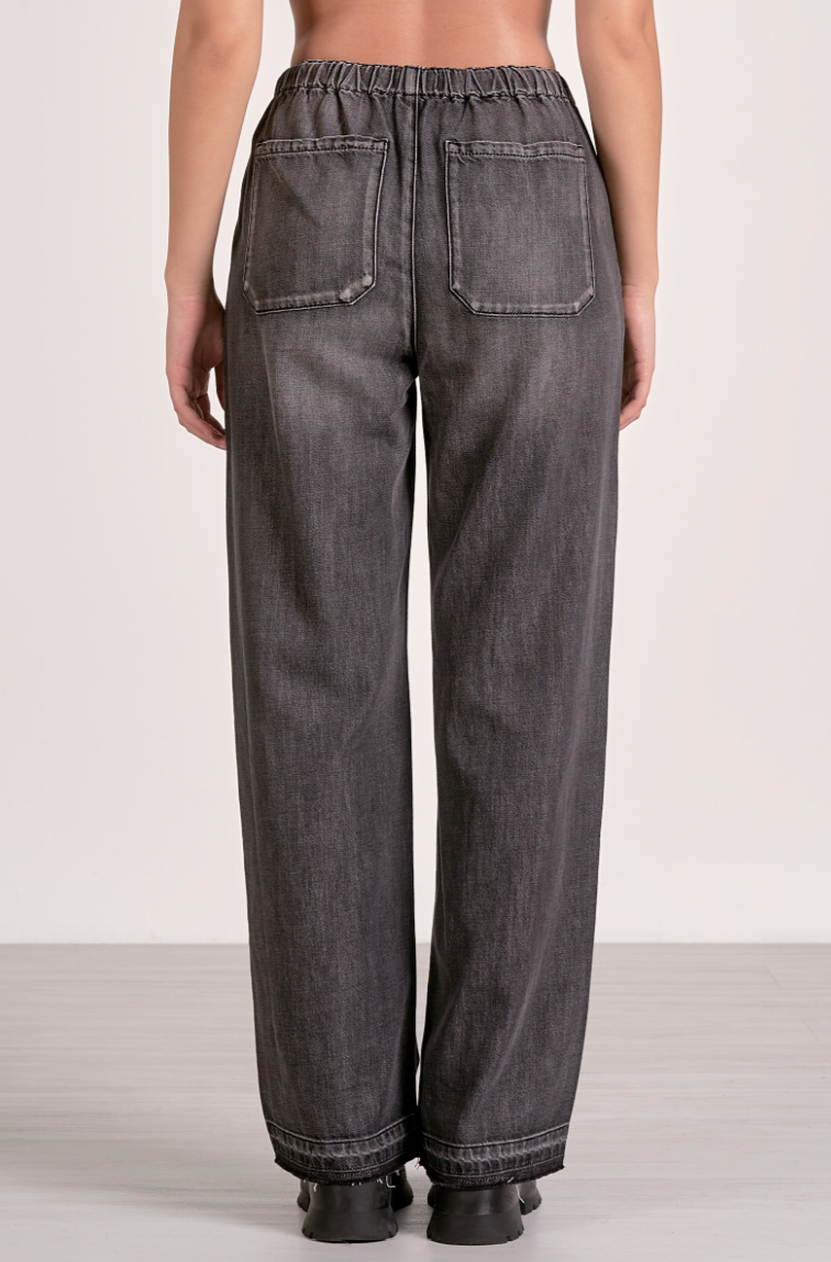 Washed Denim Drawstring Pant