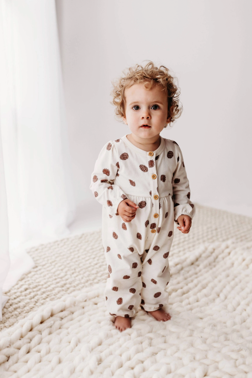 Pinecones Gathered Button Romper