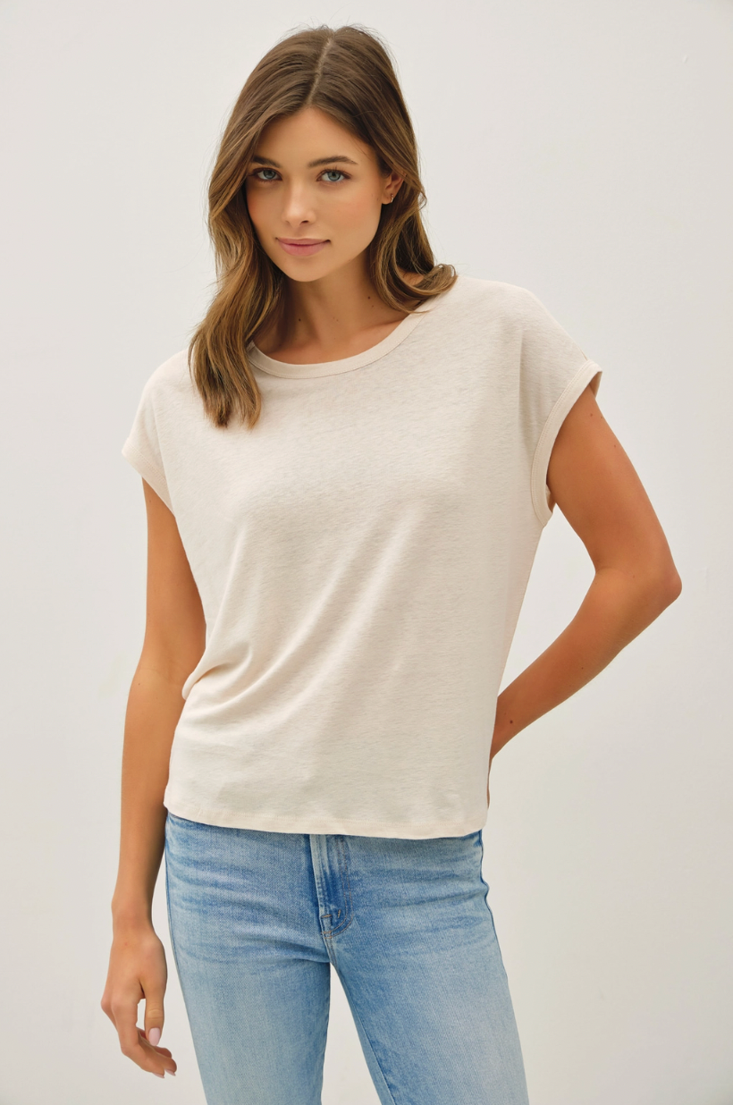 Linen Blend Cap Sleeve Tee