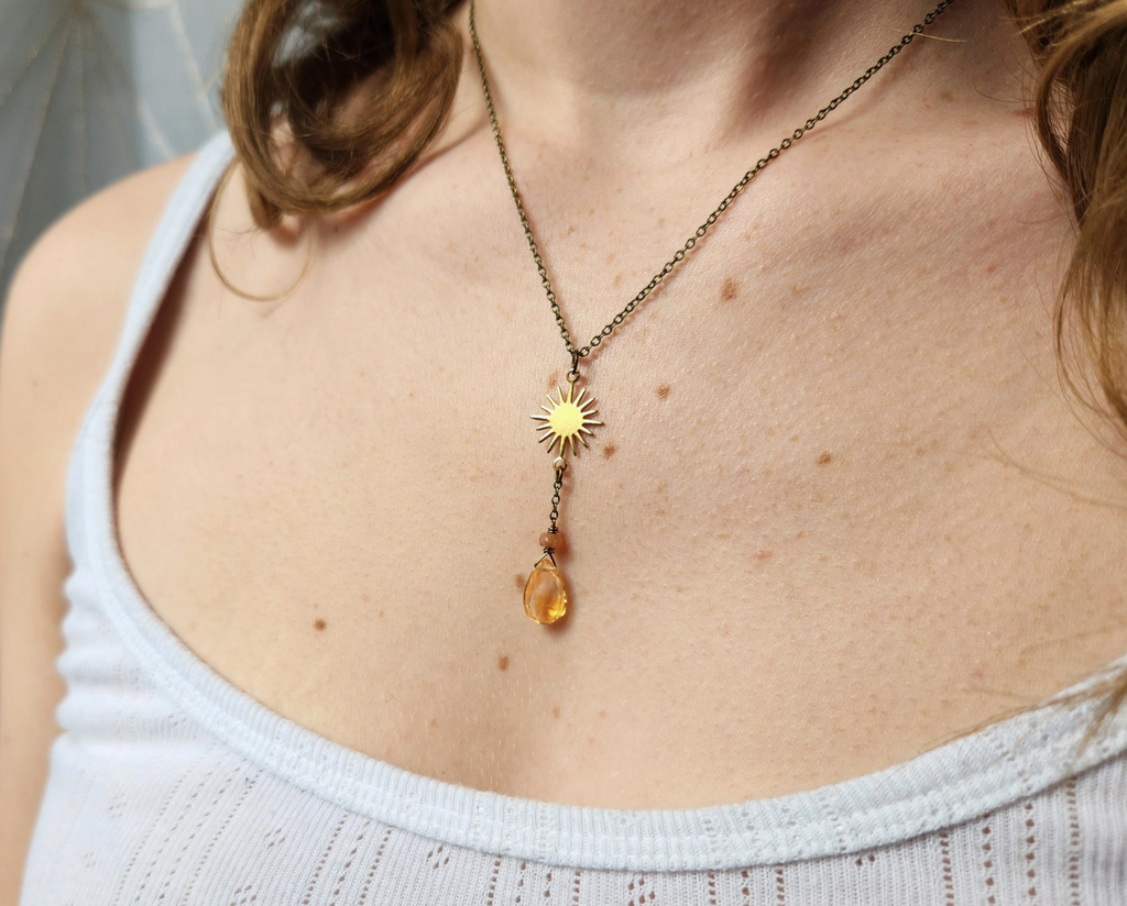 Citrine with Sunstone Brass Sun Necklace