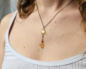Citrine with Sunstone Brass Sun Necklace