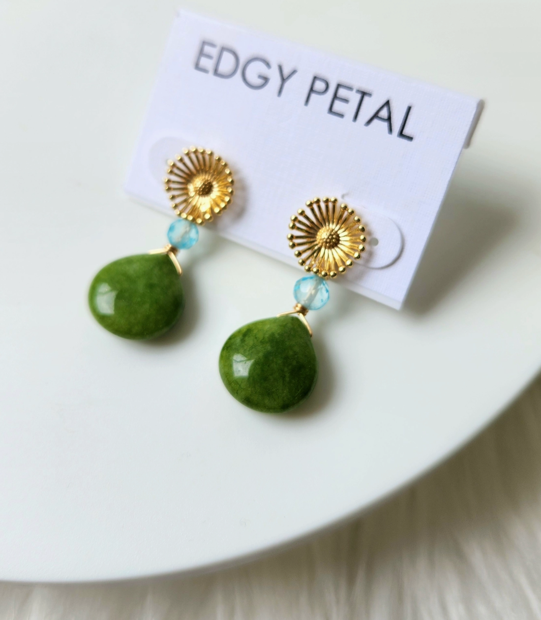 Olive Jade and Blue Topaz Earring