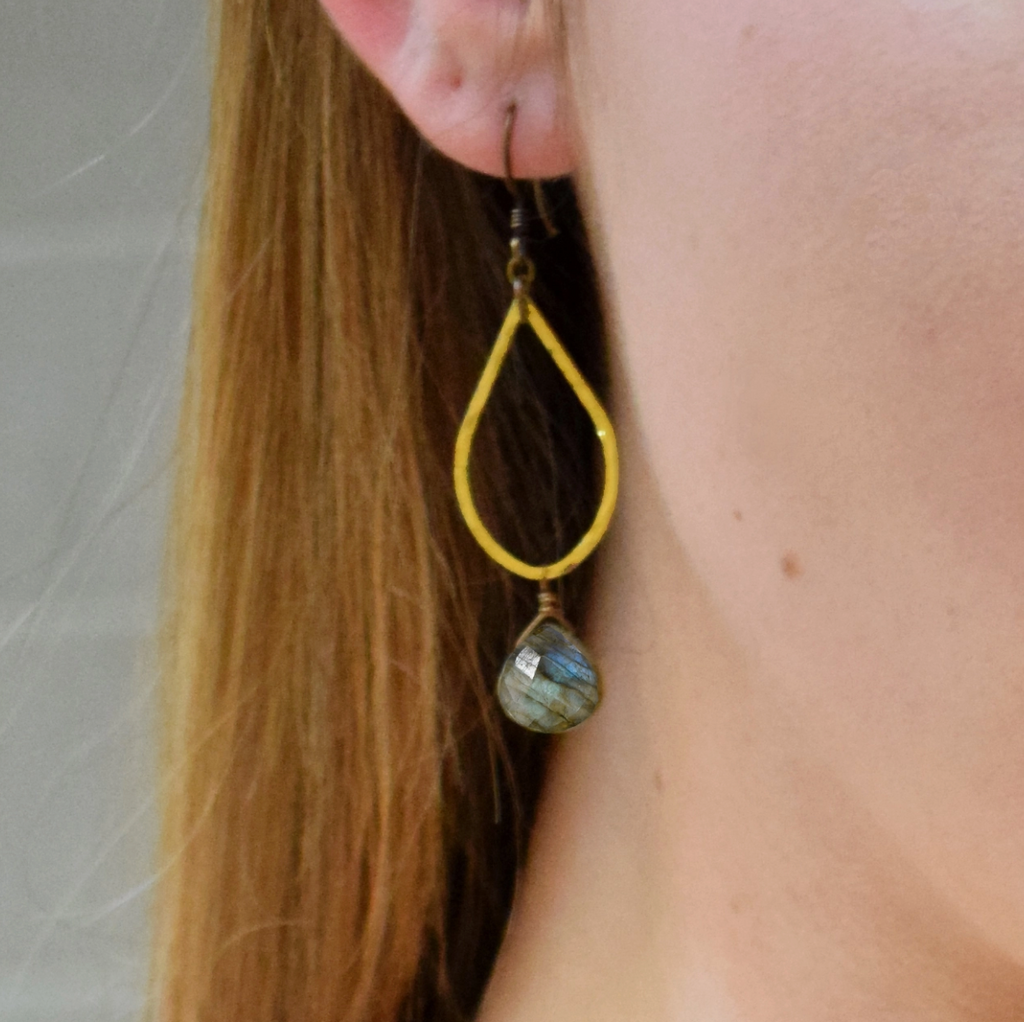 Labradorite Hammered Teardrop Earrings