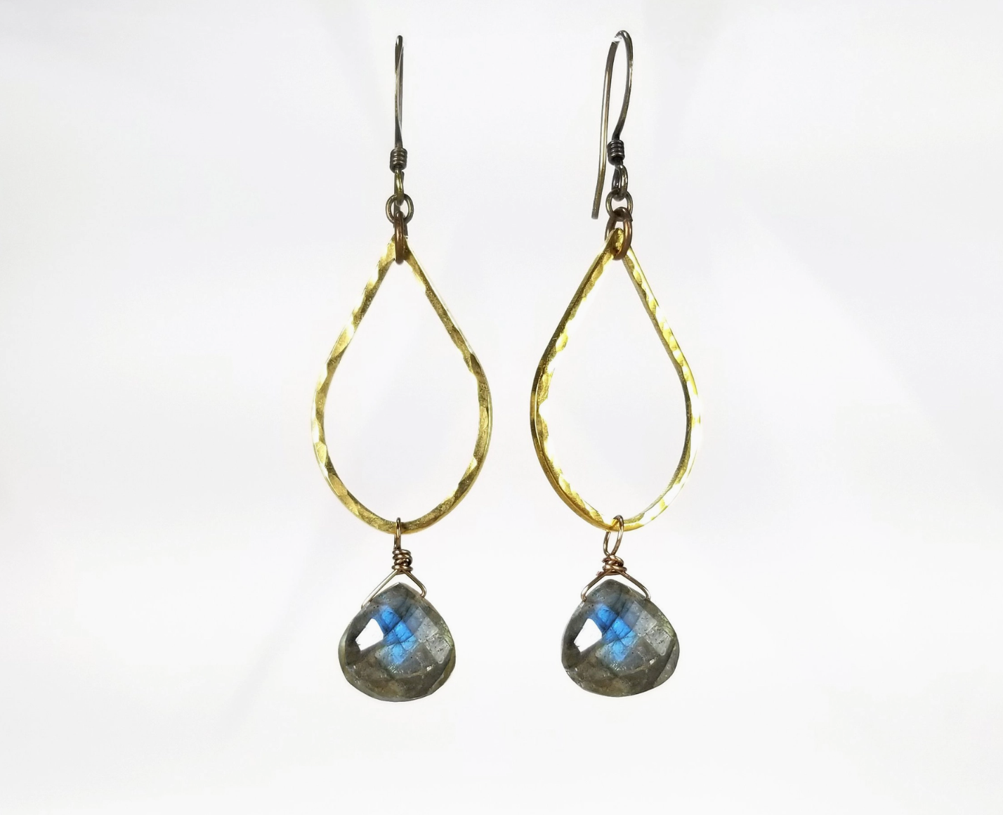Labradorite Hammered Teardrop Earrings