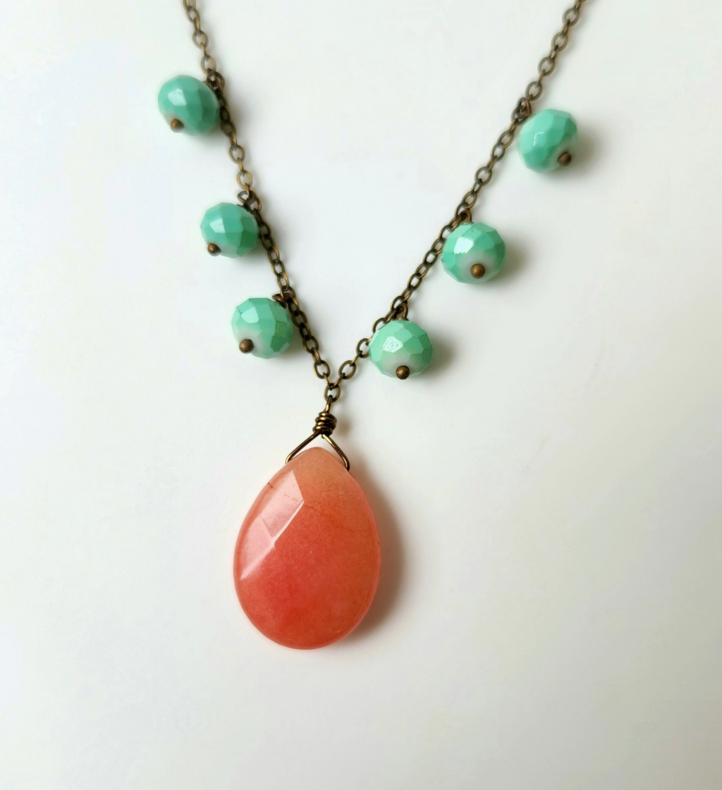 Coral,Jade, and Turquoise Necklace