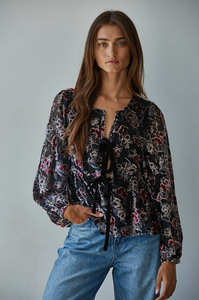 Velvet Floral Print Blouse