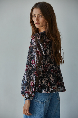 Velvet Floral Print Blouse