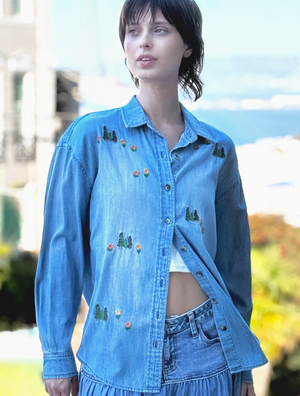 Happy Trees Embroidered Buttondown