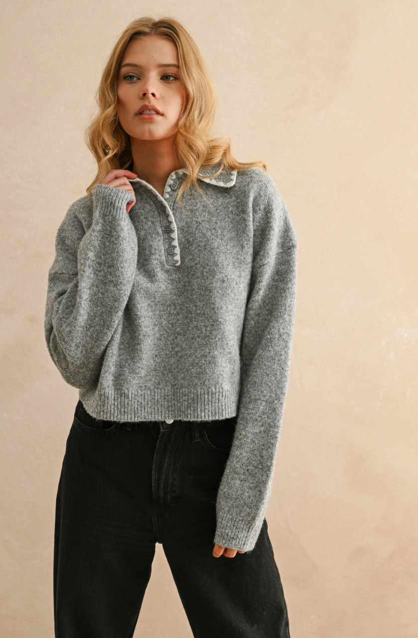 Stitch Detail Collared Sweater