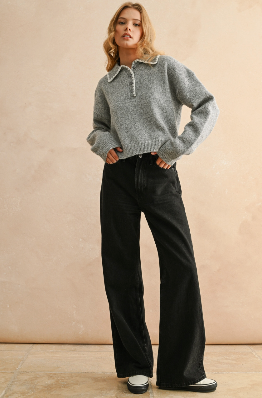 Stitch Detail Collared Sweater