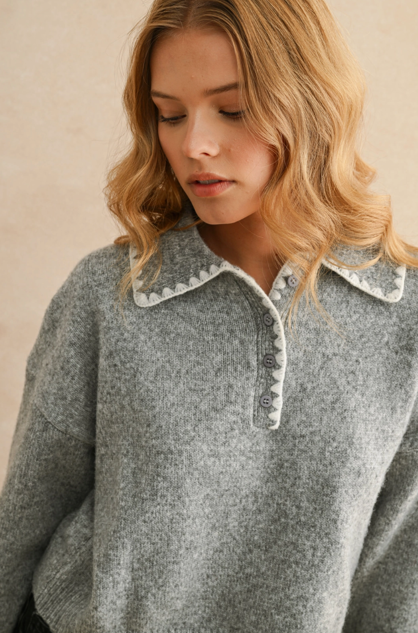 Stitch Detail Collared Sweater