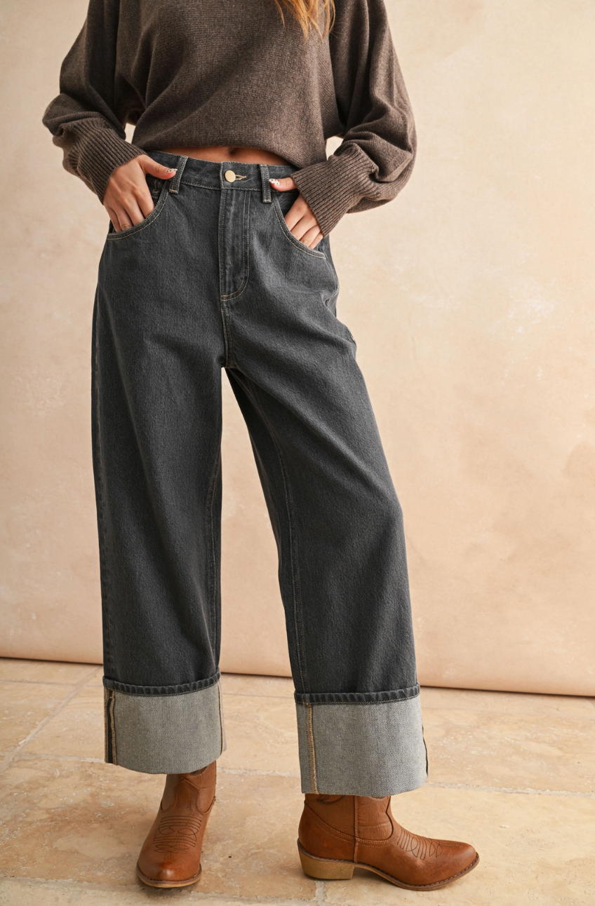 Cuffed Grey Wash Jeans