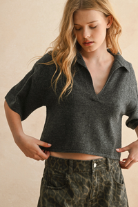 Collard Crop Knit Pullover