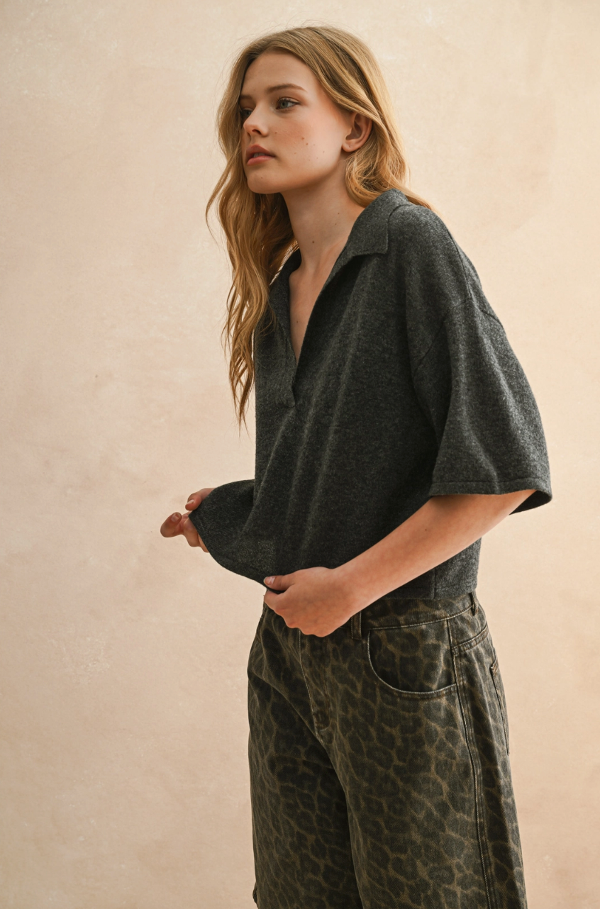 Collard Crop Knit Pullover
