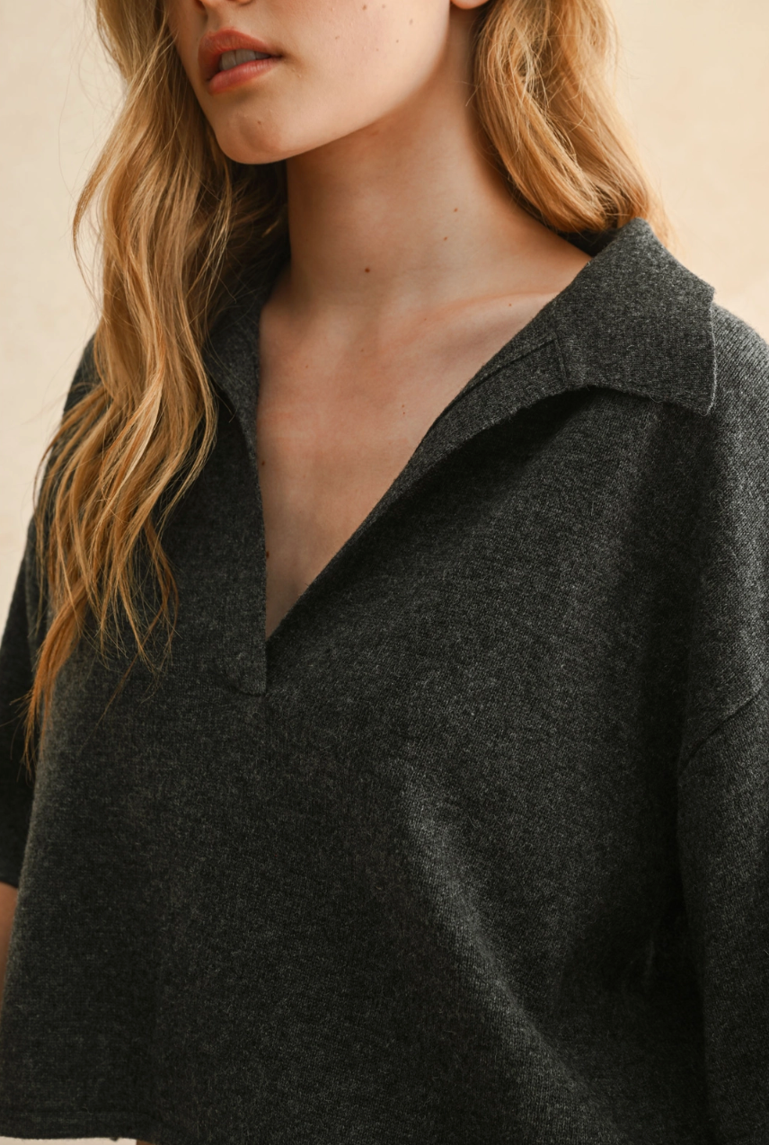 Collard Crop Knit Pullover