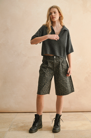 Collard Crop Knit Pullover
