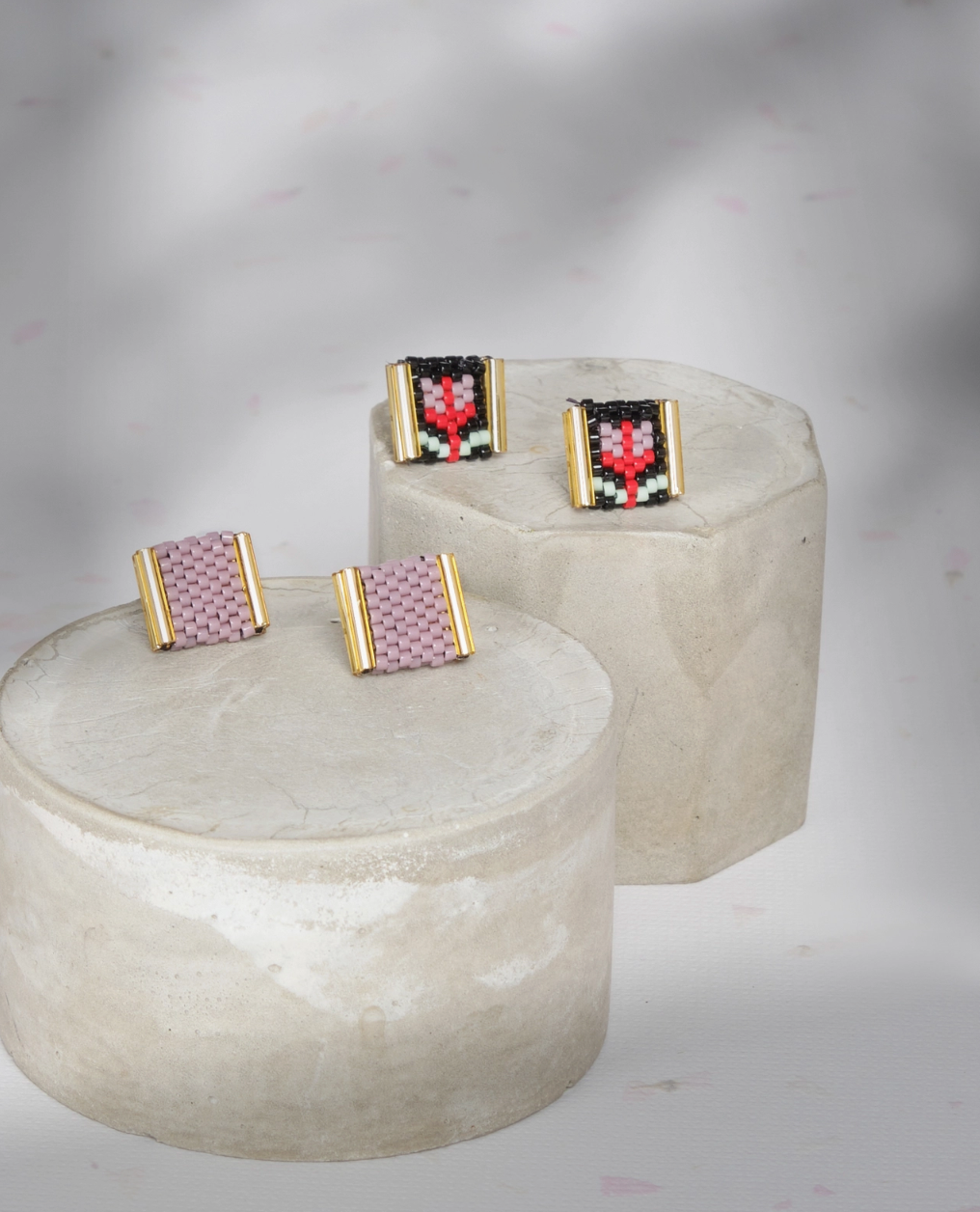 Beaded Handwoven Tulip Stud Duo