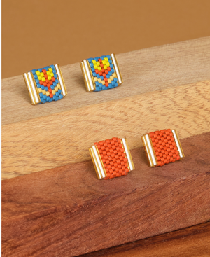 Beaded Handwoven Tulip Stud Duo