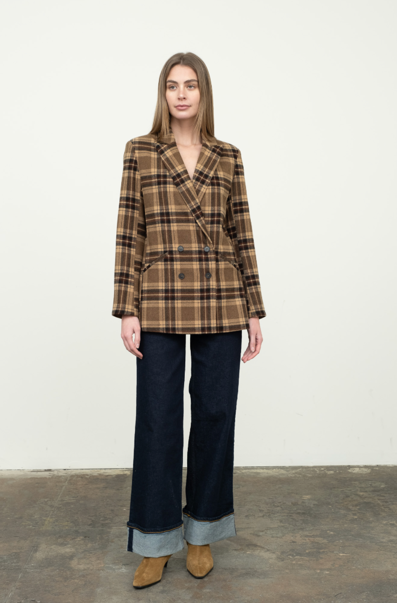 Plaid Mid-Length Blazer