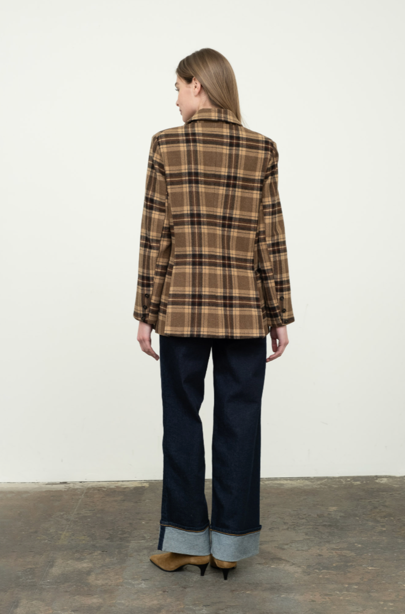 Plaid Mid-Length Blazer