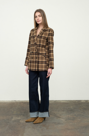 Plaid Mid-Length Blazer