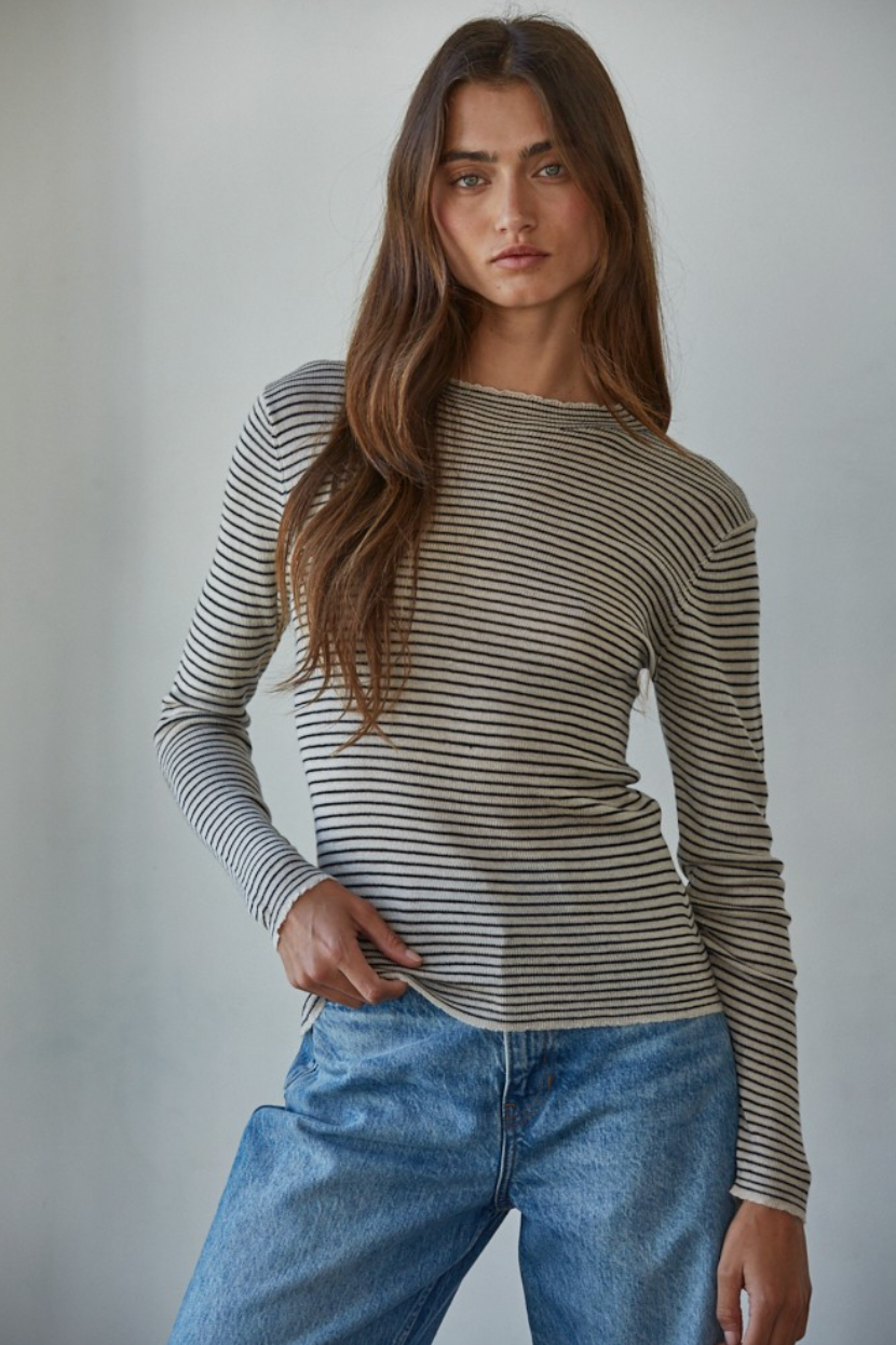 Striped Mock Neck Top