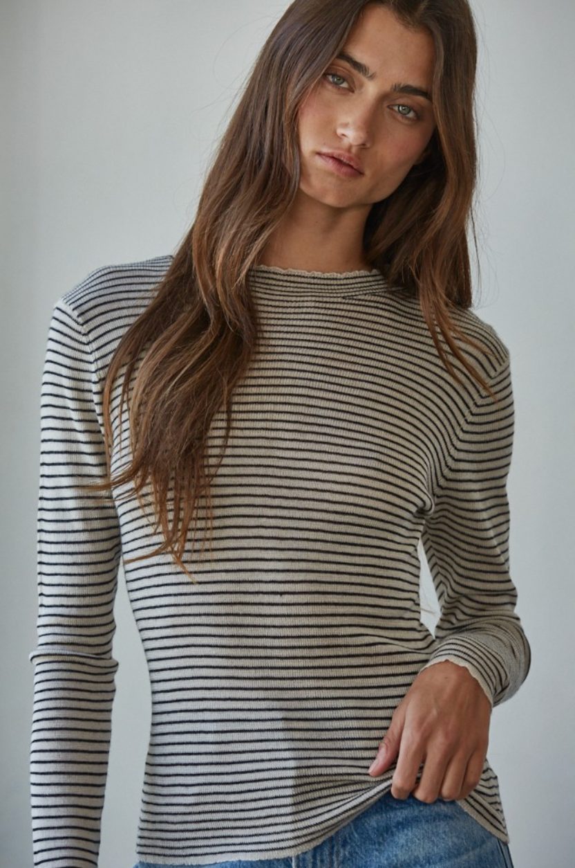 Striped Mock Neck Top