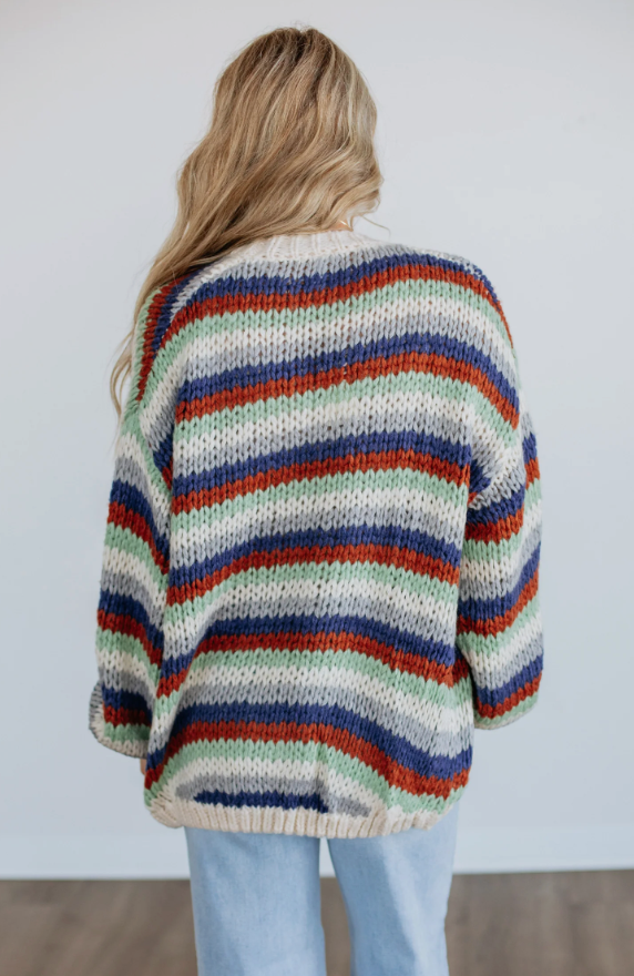Multi Striped Cardigan Sweater
