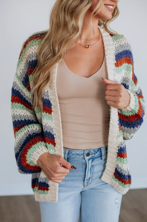 Multi Striped Cardigan Sweater