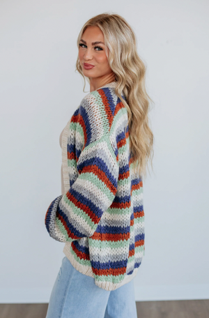 Multi Striped Cardigan Sweater