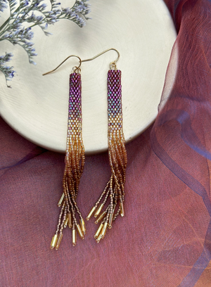 Beaded Handwoven Ombre Tassel Earrings