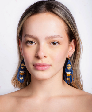 Beaded Handwoven Half Moon Fringe Earrings