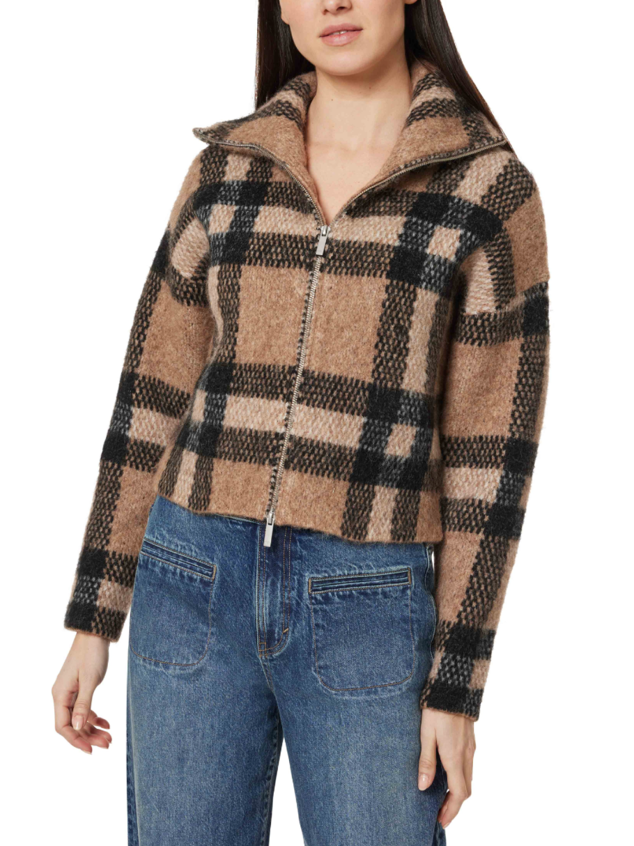 Plaid Zip Front Cardigan
