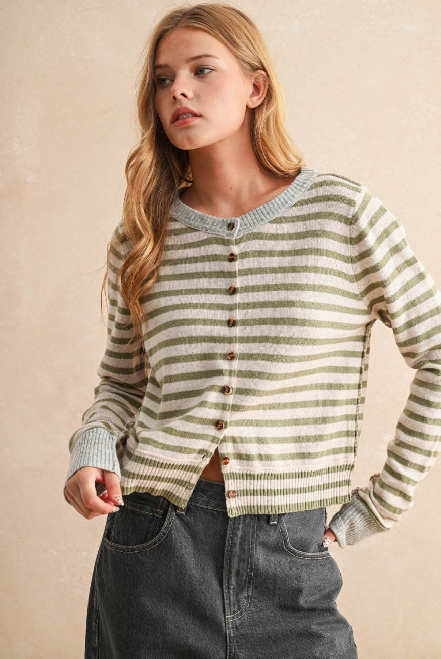 Striped Button Front Cardigan
