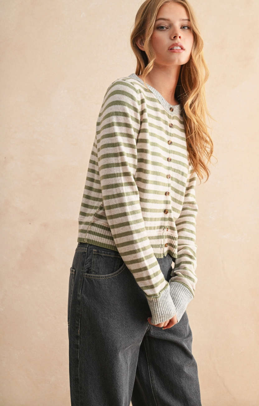 Striped Button Front Cardigan