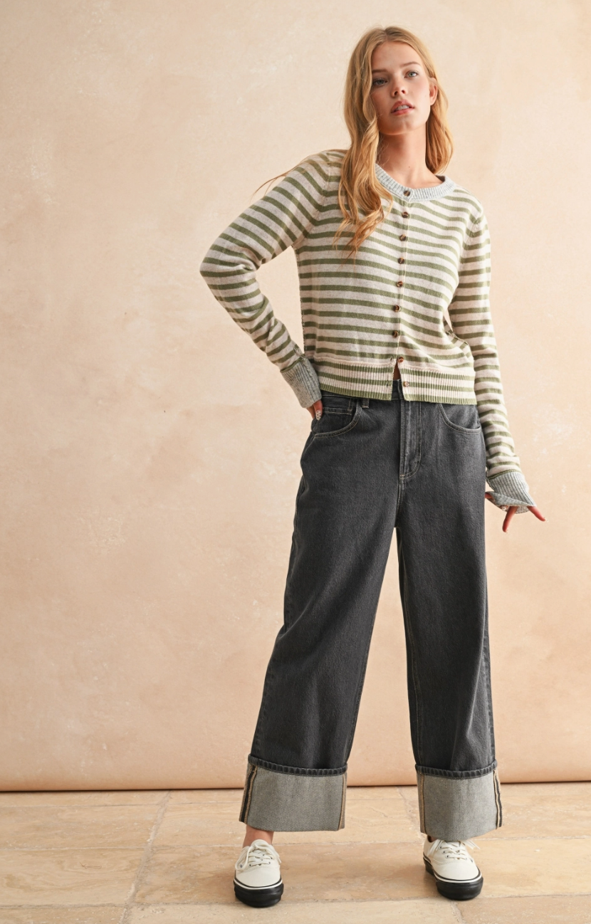 Striped Button Front Cardigan