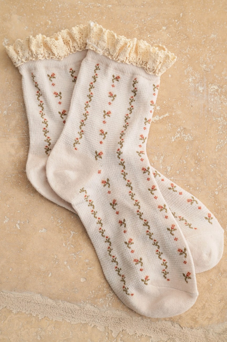 Floral Crochet Trim Socks