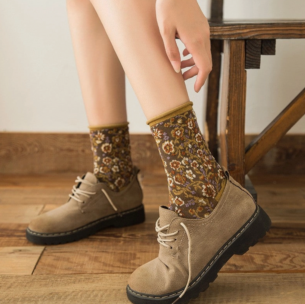 Vintage Floral Printed Socks