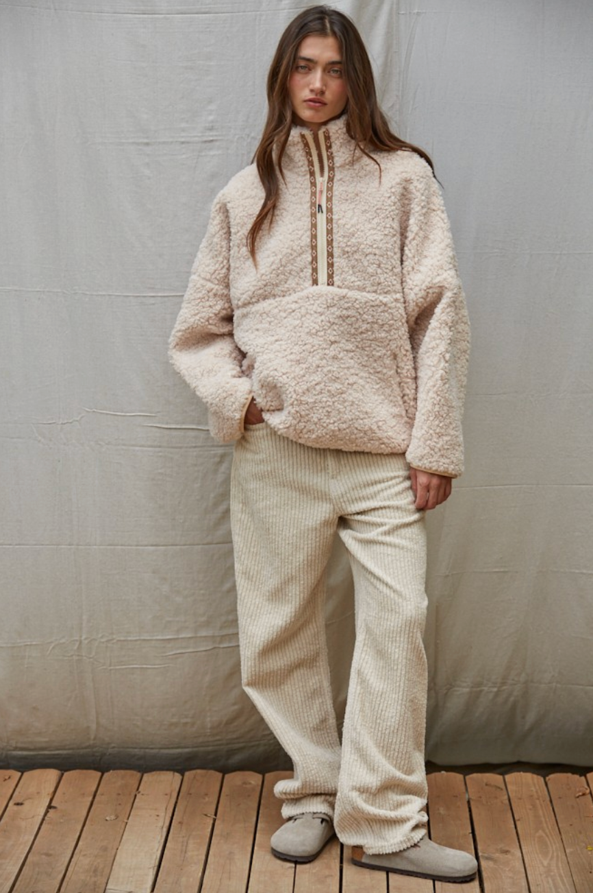 Half Zip-Up Oversized Pullover