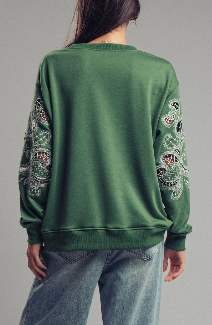 Lace Embroidered Sleeve Sweatshirt