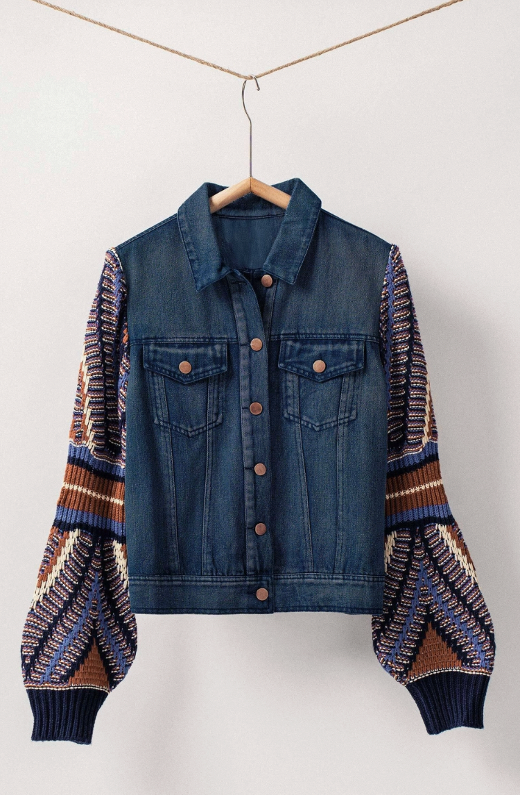 Knit Sleeve Denim Jackeet