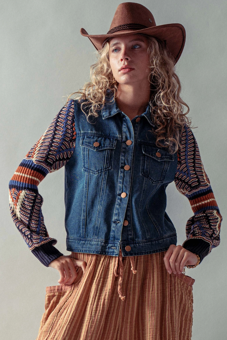 Knit Sleeve Denim Jackeet