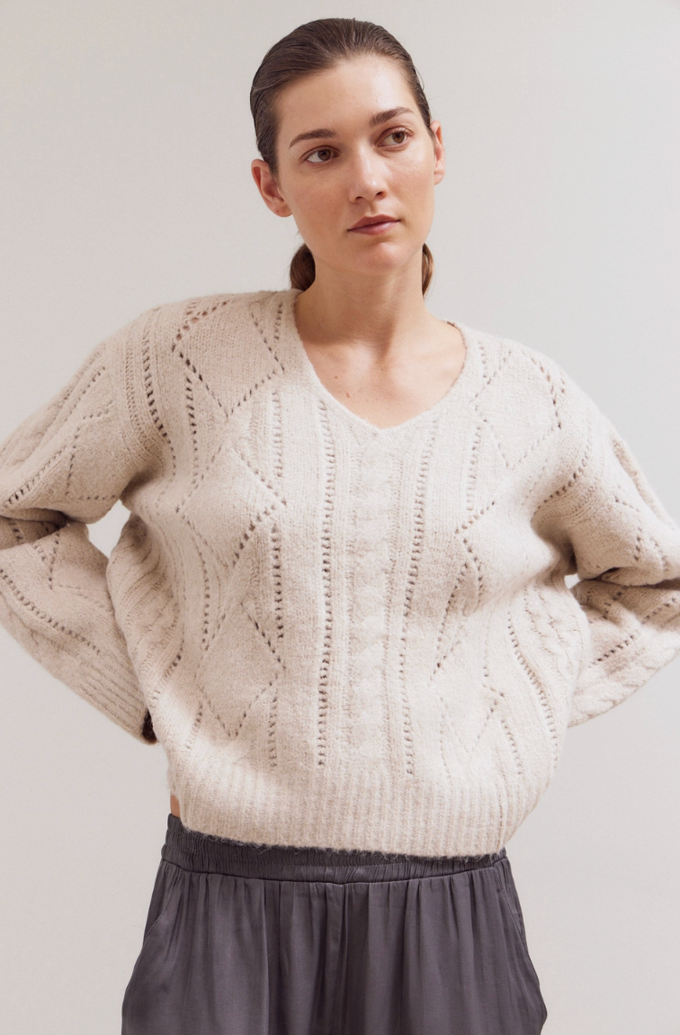 V Neck Cable Sweater