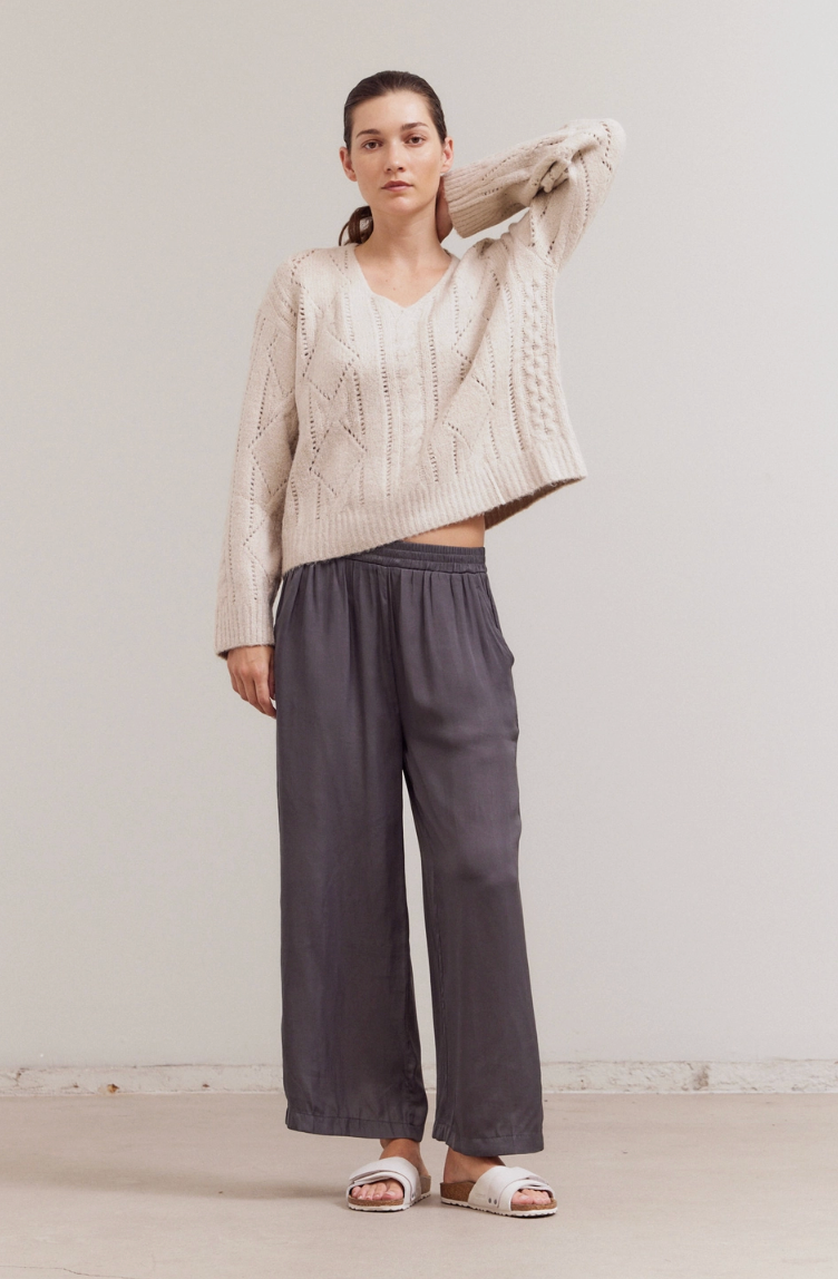 V Neck Cable Sweater