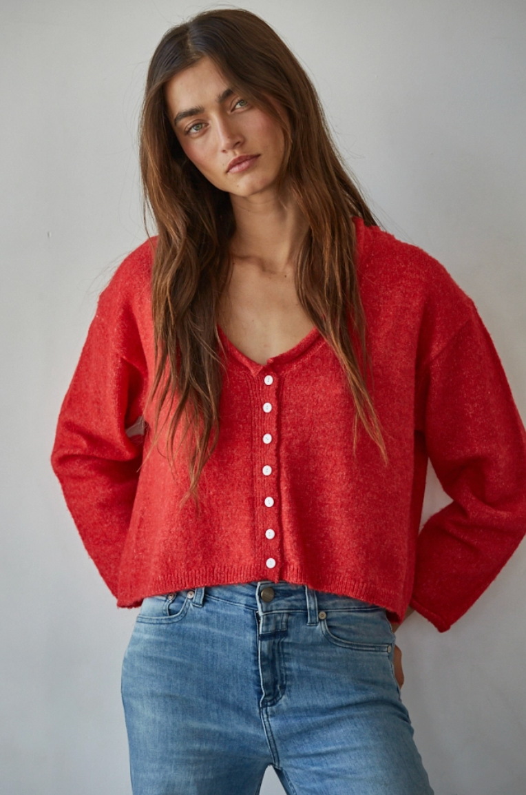 Rolled V-Neck Cardigan