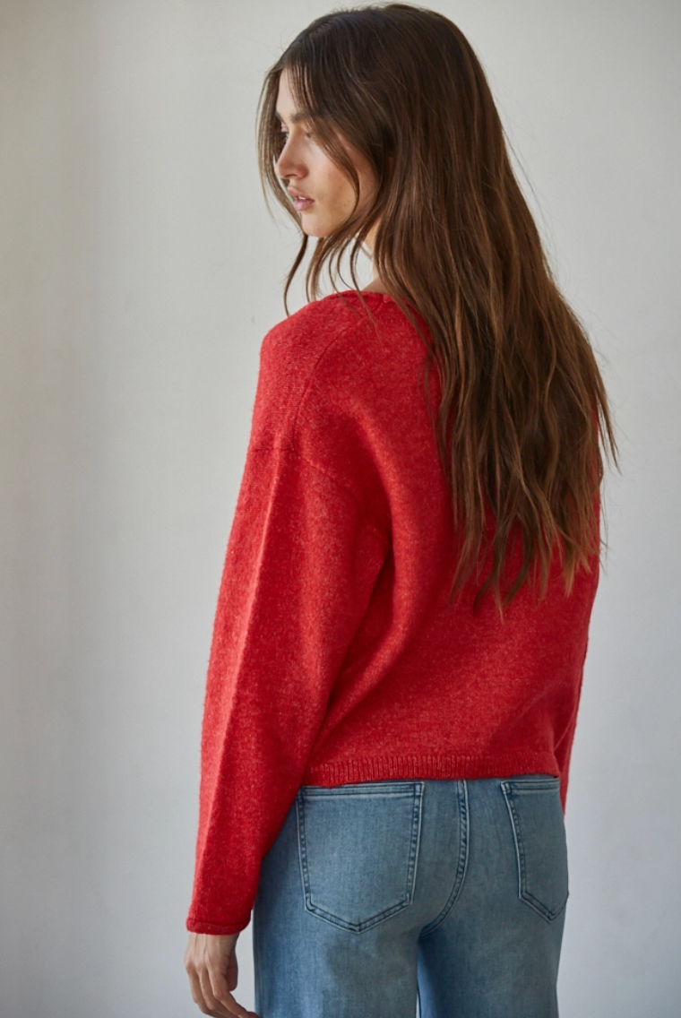 Rolled V-Neck Cardigan