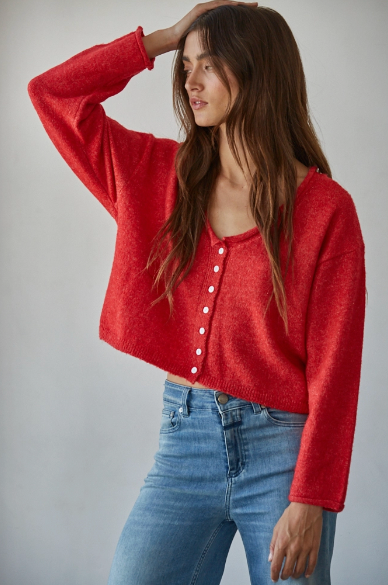 Rolled V-Neck Cardigan